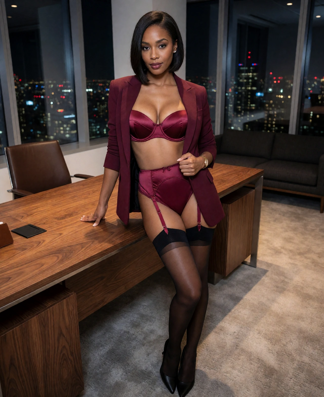Noelle, 33, a fictional AI companion, in themed lingerie and stockings